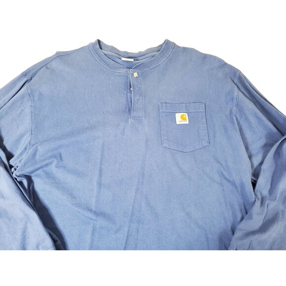 Carhartt Mens Blue Long Sleeve Henley Shirt 2XL 100% Cotton - Picture 2 of 9